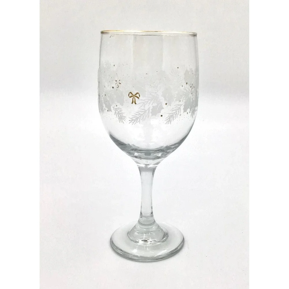 VTG (11) Libbey Arby's Christmas Holiday Wine Glasses Holly Berry Gold Rim 7